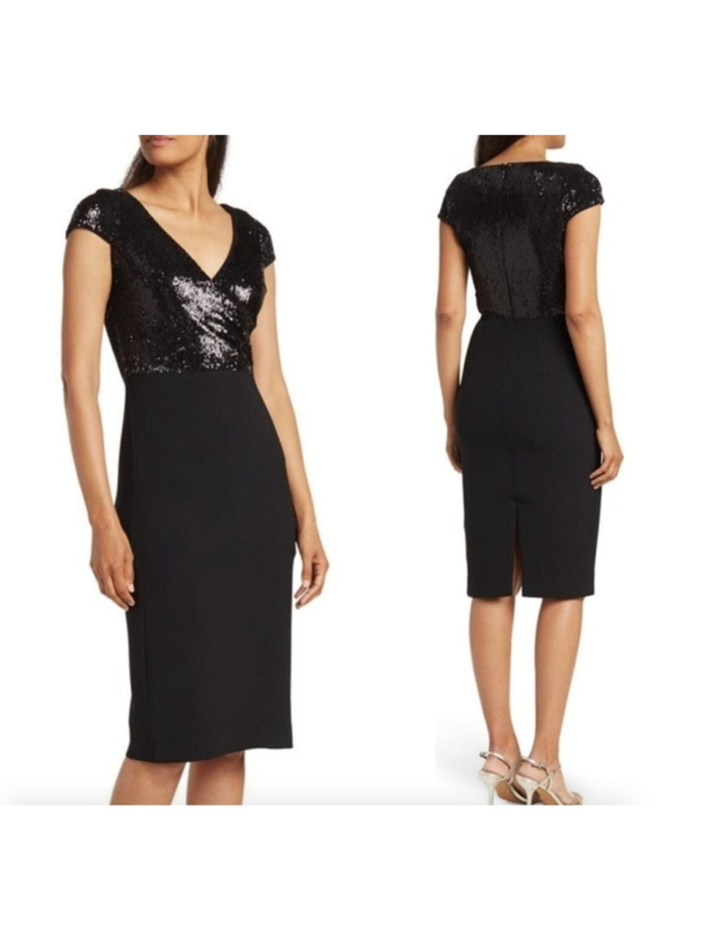 Women's DRESS THE POPULATION Black Sequin Midi Dress S